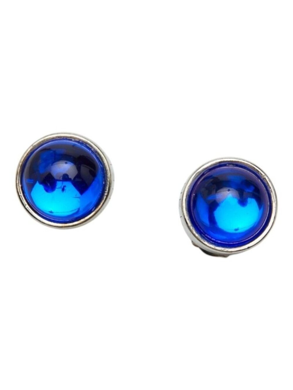 Chanel Logo Gripoix Earrings Silver Blue Metal